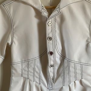 Opening Ceremony Midi White Dress with Silver buttons and black stitching